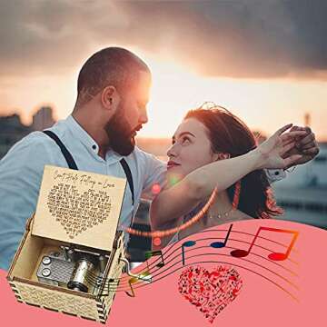 BYYKIT Can't Help Falling in Love Wood Music Box, Antique Engraved Musical Boxes Case for Love One W...