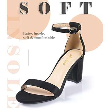 Ankis Black Heels for Women - Open Toe Ankle Strap Chunky Heel Pump Sandals Party Wedding Strappy Buckle Sandals Standard Size 2.75 Inches Tall Thick Heel Design