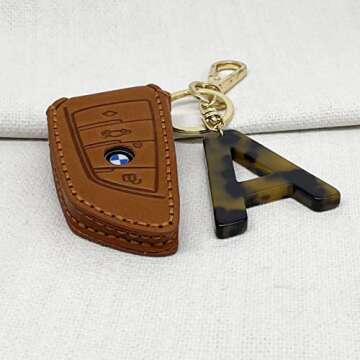 Junyuerly Letter A Key Chains Accessories for Women and Girls, Gold Initial Key Ring Acetate Leopard Pendant for Car Keys