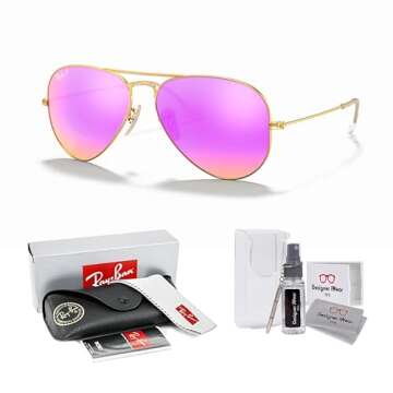 Ray-Ban RB3025 AVIATOR LARGE METAL 112/4T 58M Matte Gold/Crystal Lens Green Mirror Fuxia Sunglasses ...