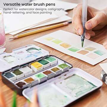 ARTEZA Water Brush Pen Set - 6 Refillable Brushes for Painting