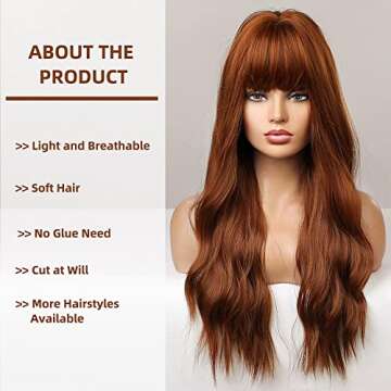 FORCUTEU Auburn Wig with Bangs Long Auburn Wigs for Women Auburn Wavy Wig Heat Resistant Wigs for Da...