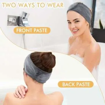 SINLAND Spa Headband for Women 3 Counts Adjustable Makeup Hair Band with Magic Tape,Head Wrap for Face Care, Makeup and Sports