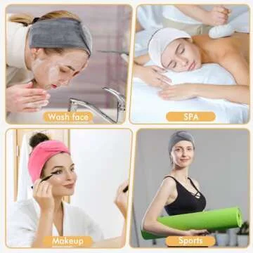 SINLAND Spa Headband for Women 3 Counts Adjustable Makeup Hair Band with Magic Tape,Head Wrap for Face Care, Makeup and Sports