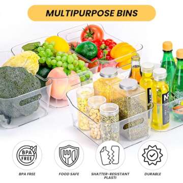 CiWiVOKi Clear Plastic Storage Bins, Set of 12, Multi-Use Organization and Storage Containers for Pantry, Cabinet, Refrigerator, Freezer, Bathroom, Organizer Bins for Home & Kitchen