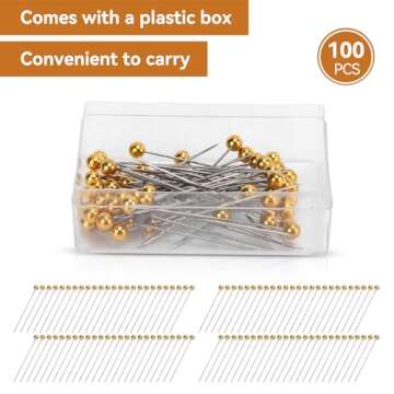 Sewing Pins, 100pcs Straight Pins Golden Pearlized Ball Head Pins Straight Pin for Fabric Straight Quilting Pin with Plastic Box for DIY Sewing Craft Dressmaker Jewelry Decoration