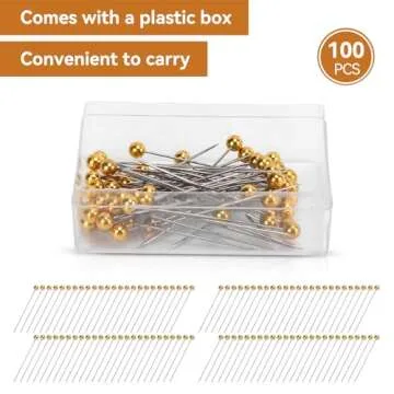 Sewing Pins, 100pcs Straight Pins Golden Pearlized Ball Head Pins Straight Pin for Fabric Straight Quilting Pin with Plastic Box for DIY Sewing Craft Dressmaker Jewelry Decoration