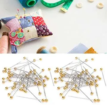 Sewing Pins, 100pcs Straight Pins Golden Pearlized Ball Head Pins Straight Pin for Fabric Straight Quilting Pin with Plastic Box for DIY Sewing Craft Dressmaker Jewelry Decoration