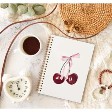 OXW Coquette Preppy Pink Bow Cherry Notebook Journal, Coquette School Supplies, Coquette Gifts Stuff, Coquette Planner Notebooks for Women Girls, College Ruled Spiral Notebook 5.5 x 8.3