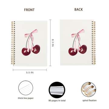 OXW Coquette Preppy Pink Bow Cherry Notebook Journal, Coquette School Supplies, Coquette Gifts Stuff, Coquette Planner Notebooks for Women Girls, College Ruled Spiral Notebook 5.5 x 8.3