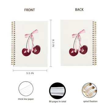 OXW Coquette Preppy Pink Bow Cherry Notebook Journal, Coquette School Supplies, Coquette Gifts Stuff, Coquette Planner Notebooks for Women Girls, College Ruled Spiral Notebook 5.5 x 8.3