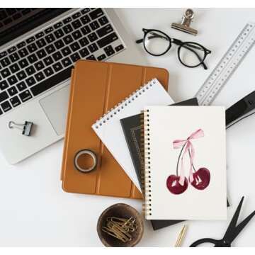 OXW Coquette Preppy Pink Bow Cherry Notebook Journal, Coquette School Supplies, Coquette Gifts Stuff, Coquette Planner Notebooks for Women Girls, College Ruled Spiral Notebook 5.5 x 8.3