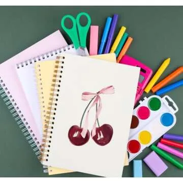 OXW Coquette Preppy Pink Bow Cherry Notebook Journal, Coquette School Supplies, Coquette Gifts Stuff, Coquette Planner Notebooks for Women Girls, College Ruled Spiral Notebook 5.5 x 8.3