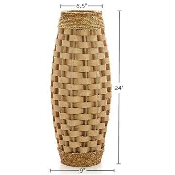 Hosley's 24" High Wood and Grass Floor Vase. Ideal Gift for Weddings, Home Decor, Long Dried Floral, Spa, Aromatherapy, Umbrella/Cane Stand O6 Natural