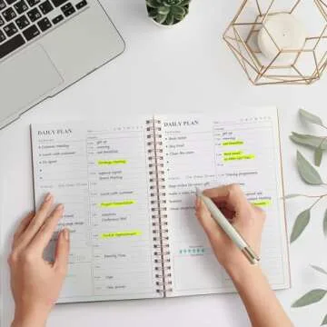 Daily Planner Undated, Asten To Do List Notebook Hourly Schedule Planner Spiral Appointment Planner Notebook for Men and Women, Day Planner for ADHD, Work Planner with Inner Pocket 8.3"x5.8",Pale Pink