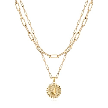 Personalized Yoosteel Gold Layered Initial Necklace for Women - 14K Gold Plated with Coin Pendant