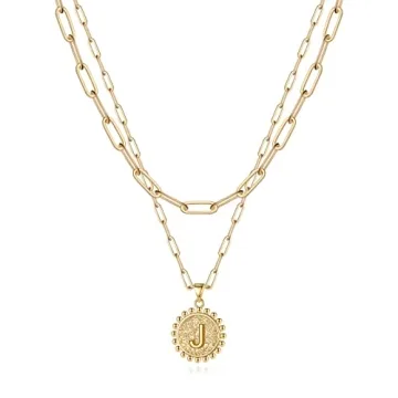 Personalized Yoosteel Gold Layered Initial Necklace for Women - 14K Gold Plated with Coin Pendant