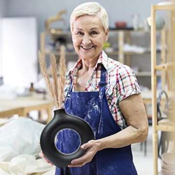 Black Ceramic Vase for Modern Home Decor, Round Matte Pampas Flower Vases Minimalist Nordic Boho Ins...