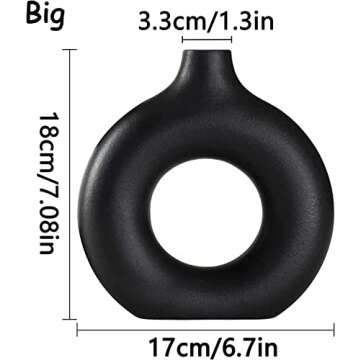 Black Ceramic Vase for Modern Home Decor, Round Matte Pampas Flower Vases Minimalist Nordic Boho Ins Style for Wedding Dinner Table Party Living Room Office Bedroom, Decorative Gift