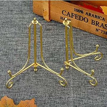 LIONWEI LIONWELI 4 Inch Gold Iron Plate Stand Holder Easel Display Stand for Plate?Picture?Photo and More,4 pcs.