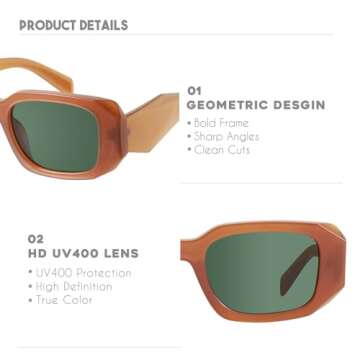 mosanana Trendy Rectangle Sunglasses for Women Men Brown Orange Vintage Retro Fashion Cool 90s Cute Funky Small Stylish Chunky Goulding