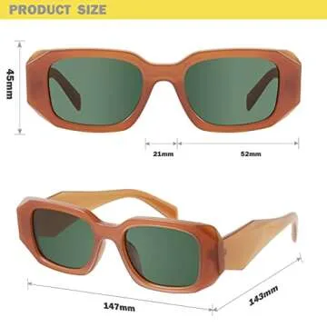 mosanana Trendy Rectangle Sunglasses for Women Men Brown Orange Vintage Retro Fashion Cool 90s Cute Funky Small Stylish Chunky Goulding