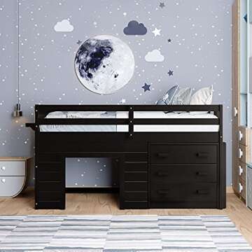 SOFTSEA Twin Size Loft Bed with Cabinet and Storage Drawers, Solid Wood Low Loft Bed with Guardrails, Playhouse Bed with Built-in Ladder for Boys and Girls, Easy Assembly, Espresso