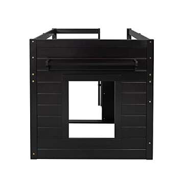 SOFTSEA Twin Size Loft Bed with Cabinet and Storage Drawers, Solid Wood Low Loft Bed with Guardrails, Playhouse Bed with Built-in Ladder for Boys and Girls, Easy Assembly, Espresso