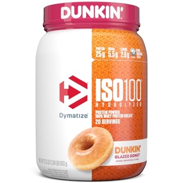 Dymatize ISO100 Hydrolyzed Protein Powder, Dunkin' Glazed Donut Flavor - 20 Servings, Gluten-Free