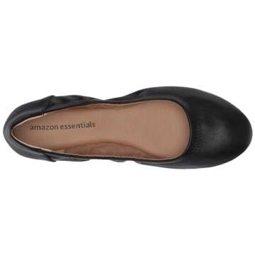 Amazon Essentials Women's Belice Ballet Flat, Black Faux Leather, 7