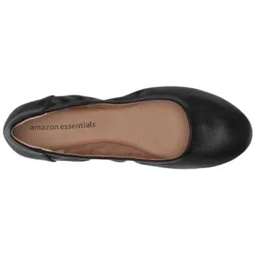 Amazon Essentials Women's Belice Ballet Flat, Black Faux Leather, 7