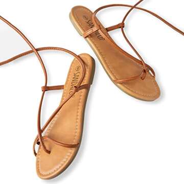 SANDALUP Lace up Sandals Tie up Dress Summer Flat Sandals for Women Brwon 8.5