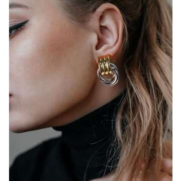 Aprilery Gold Geometric Earrings for Women, Chunky Gold Dangle Earrings Trendy Vintage Statement Ear...