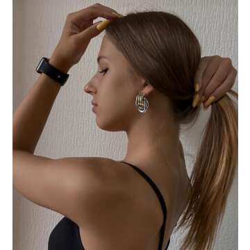 Aprilery Gold Geometric Earrings for Women, Chunky Gold Dangle Earrings Trendy Vintage Statement Earrings Dupes Jewelry for Women (Large - Gold and Silver, 30MM)