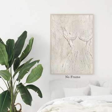 AISSPINGET Abstract Wall Art Painting 16x24inch Canvas, Vibrant Colors, Frameless Poster, Kitchen Bathroom Bedroom Living Room Decor, Textured White Female Body Art