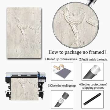 AISSPINGET Abstract Wall Art Painting 16x24inch Canvas, Vibrant Colors, Frameless Poster, Kitchen Bathroom Bedroom Living Room Decor, Textured White Female Body Art