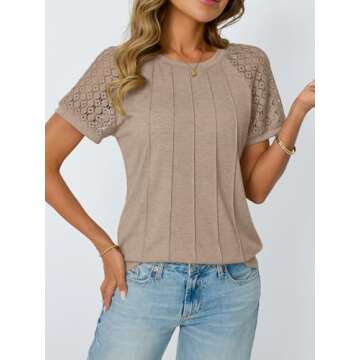 AUTOMET Womens T Shirts Lace Tops Fashion Short Sleeve Trendy Business Casual Dressy Knitted Summer ...
