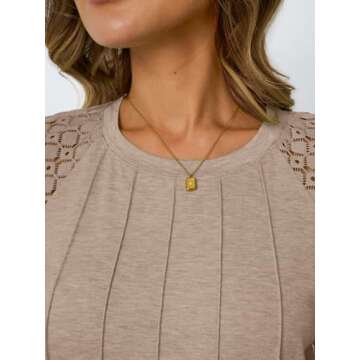 AUTOMET Womens T Shirts Lace Tops Fashion Short Sleeve Trendy Business Casual Dressy Knitted Summer Clothes 2025 Khaki M