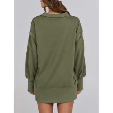 ANRABESS Women's Sweatshirts Oversized Casual Loose Button Up Henley Pullover Top High Low Split 2024 Fall Fashion Outfits Army Green Large