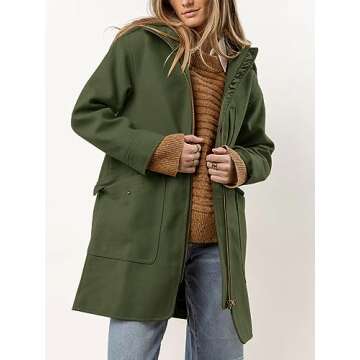 Ebifin Womens Oversized Pea Coats Hooded Zip Up Long Boyfriend Jackets Fall Winter Trenchcoat with P...