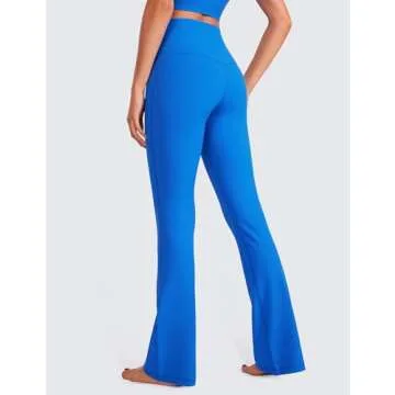 CRZ YOGA Women's Ribbed Flare Leggings 31" - Soft Bootcut Yoga Pants with Pocket