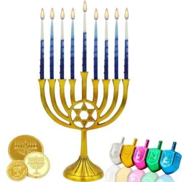 The Dreidel Company Dripless Deluxe Tapered Pastel Blue and White Hanukkah Menorah Candles for All 8 Nights of Chanuka (Single)