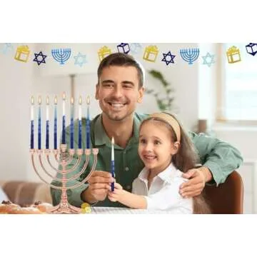 The Dreidel Company Dripless Deluxe Tapered Pastel Blue and White Hanukkah Menorah Candles for All 8 Nights of Chanuka (Single)