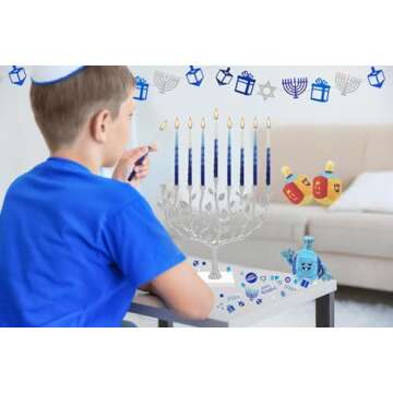 The Dreidel Company Dripless Deluxe Tapered Pastel Blue and White Hanukkah Menorah Candles for All 8 Nights of Chanuka (Single)
