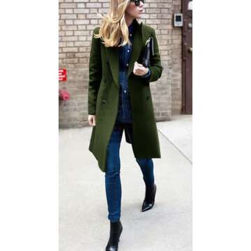 chouyatou Women's Basic Designed Notch Lapel Double Breasted Mid-Long Wool Pea Coat