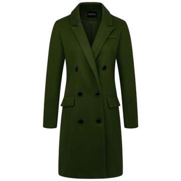 chouyatou Women's Basic Designed Notch Lapel Double Breasted Mid-Long Wool Pea Coat