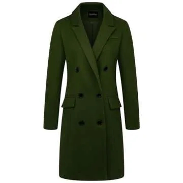 chouyatou Women's Basic Designed Notch Lapel Double Breasted Mid-Long Wool Pea Coat