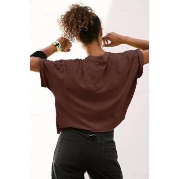 Carpetcom Oversized Workout Shirts for Women Short Sleeve Casual Drop Shoulder Basic Crop Tops Loose...