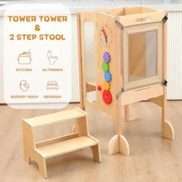 JUZBOT Toddler Tower - Safe Foldable Kitchen Stool Helper