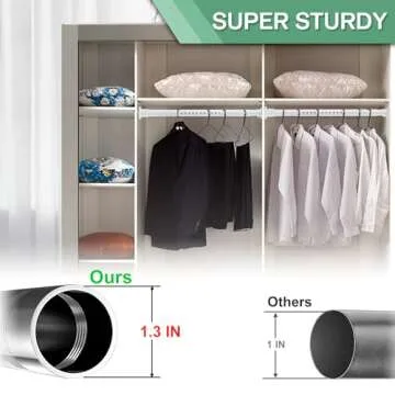 Adjustable Heavy Duty Closet Rod, Matte Finish 1.3 Inch Diameter